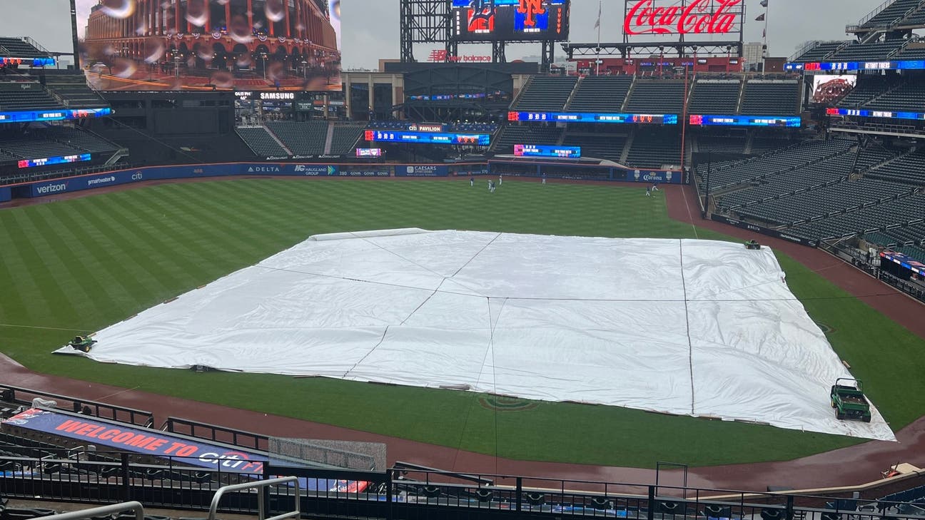 Start of Wednesday's Mets-Braves game delayed due to impending weather 1 citi field rain tarp